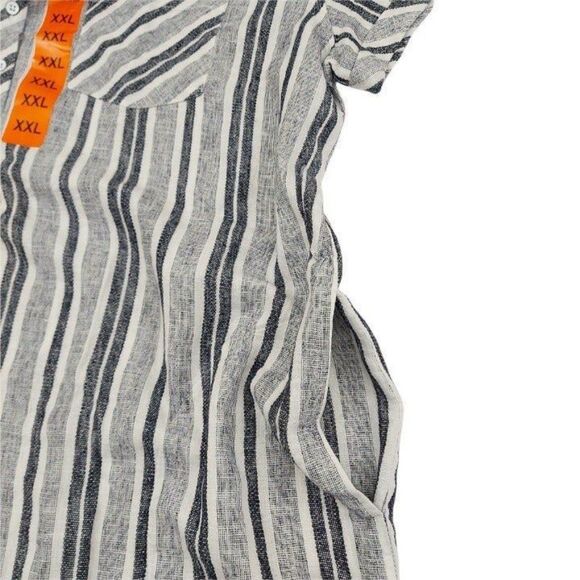 Adrienne Vittadini Tunic Dress Womens Gray XXL Linen Blend Button Up Striped - Picture 7 of 12